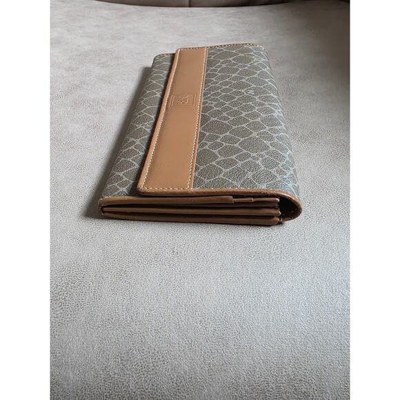 Vintage Nina Ricci Long Wallet Brown Animal Print Leather Canvas NWT - Picture 5 of 14